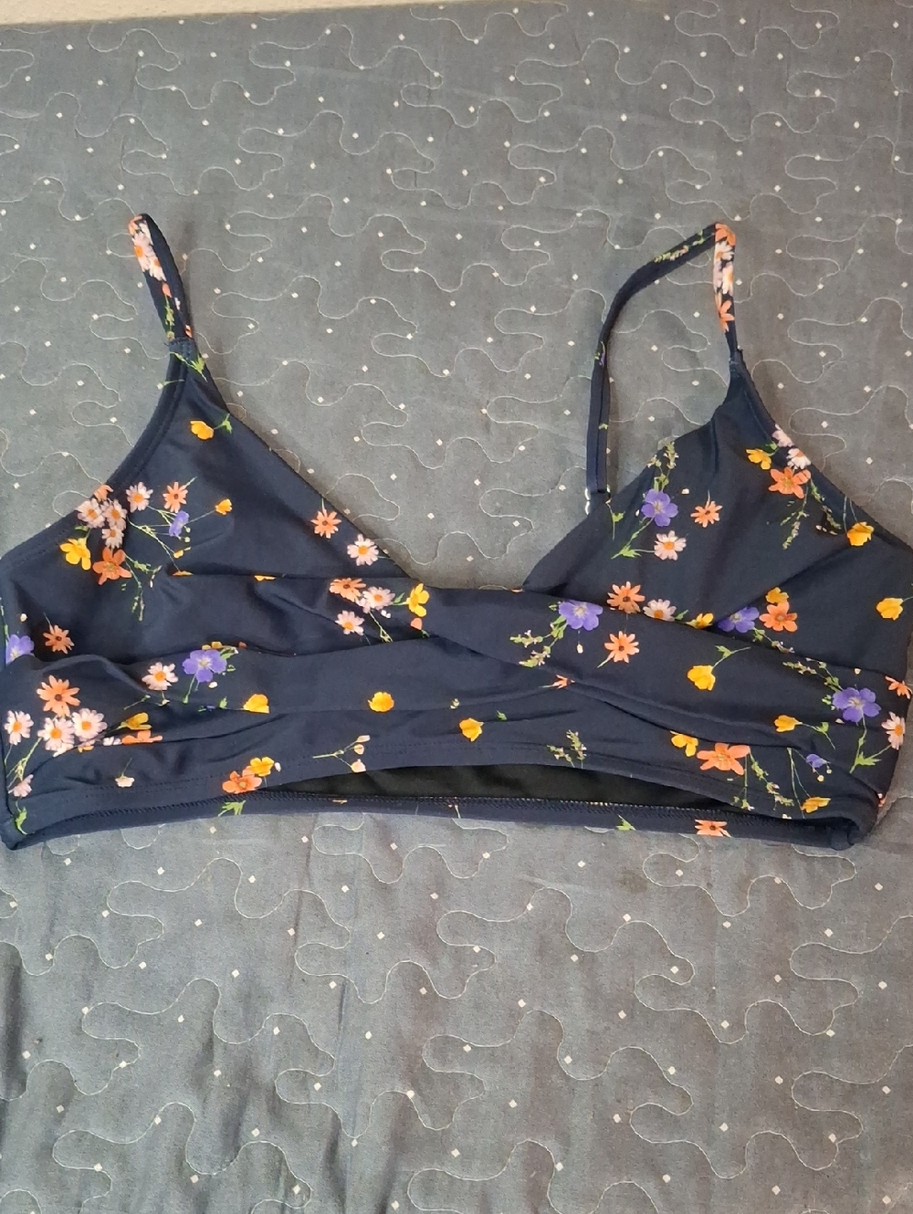 Floral Print Navy Swim Top